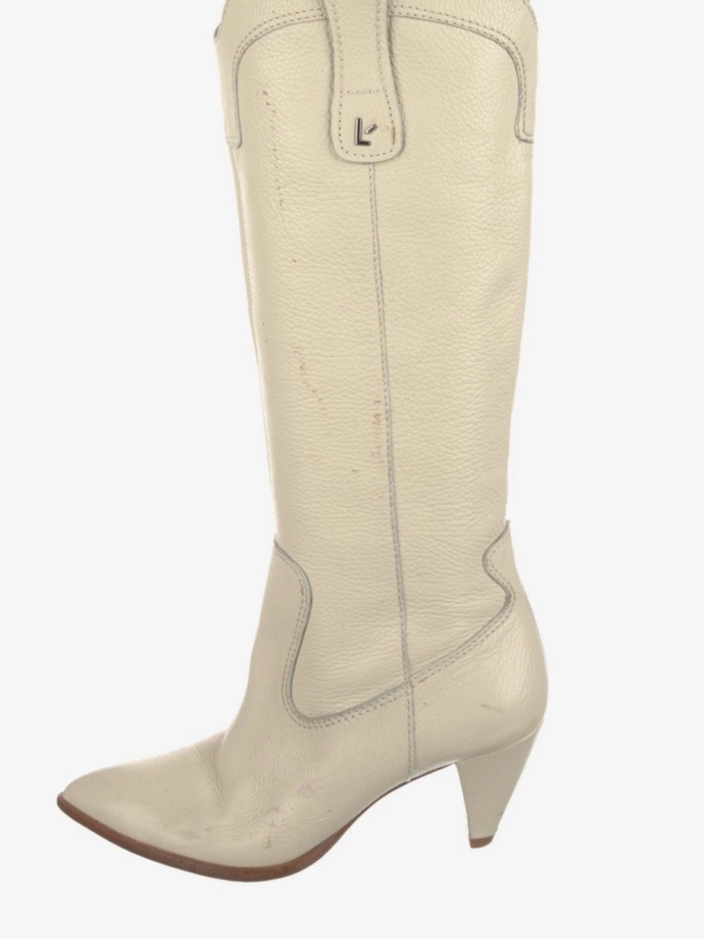 Cream Leather Mid-Calf Western Heel Boots